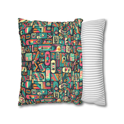 Skate Culture Revival Urban Retro Cool Faux Suede Square Pillowcase - 8404 Design-61