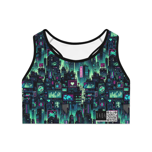 Tech Noir Graphics Futuristic Cyberpunk Sports Bra - 8404 Design-52
