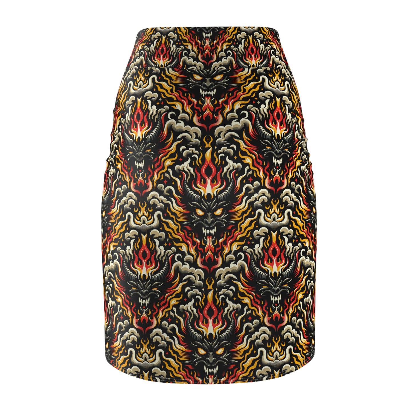 Flame Graphics Maximalist Streetwear Women's Pencil Skirt - 8404 Design-59