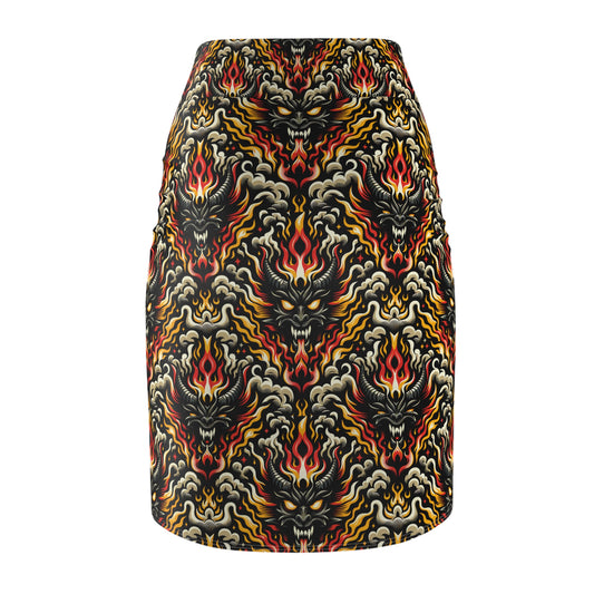 Flame Graphics Maximalist Streetwear Women's Pencil Skirt - 8404 Design-59