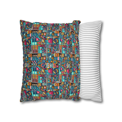 Digital Pop Culture Mashup Maximalist Pop Spun Polyester Square Pillowcase - 8404 Design-47