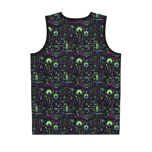Tech Noir Futuristic Cyberpunk Basketball Jersey - 8404 Design-63