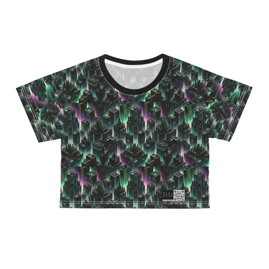 Tech Noir Aesthetics Tech-Forward Urban Dystopia Crop Tee - 8404 Design-44