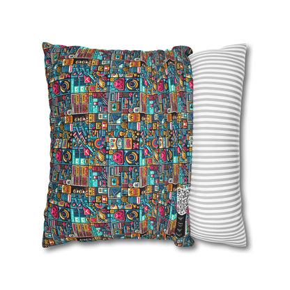 Digital Pop Culture Mashup Maximalist Pop Spun Polyester Square Pillowcase - 8404 Design-47