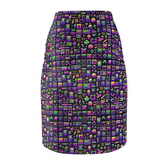 Digital Nostalgia Remix Modern Vintage Fusion Women's Pencil Skirt - 8404 Design-49