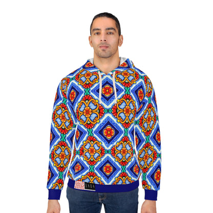 8404 Unisex Adult's "elegant Retro Mosaic" Fashion Pullover Hoodie in Blue