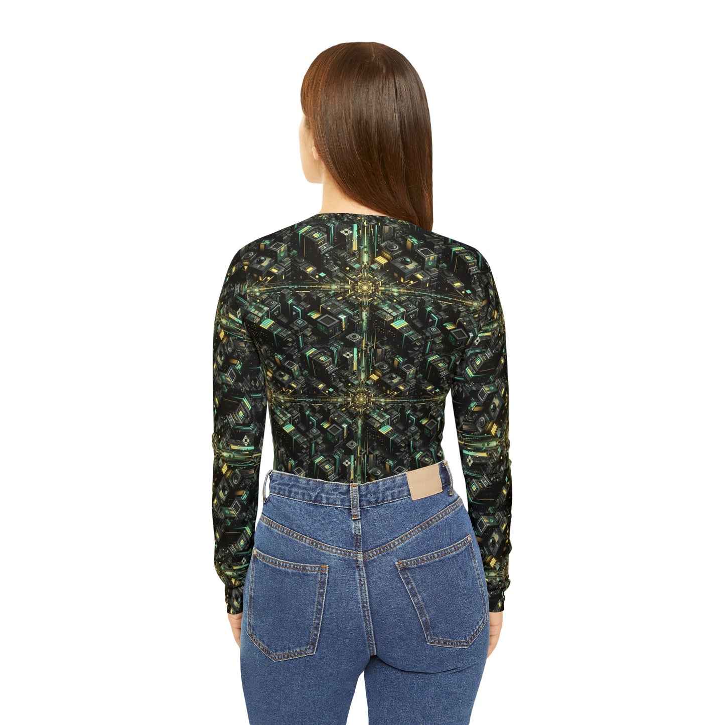Tech Noir Graphics Tech-Inspired Streetwear Women's Long Sleeve V-Neck Shirt - 8404 Design-66