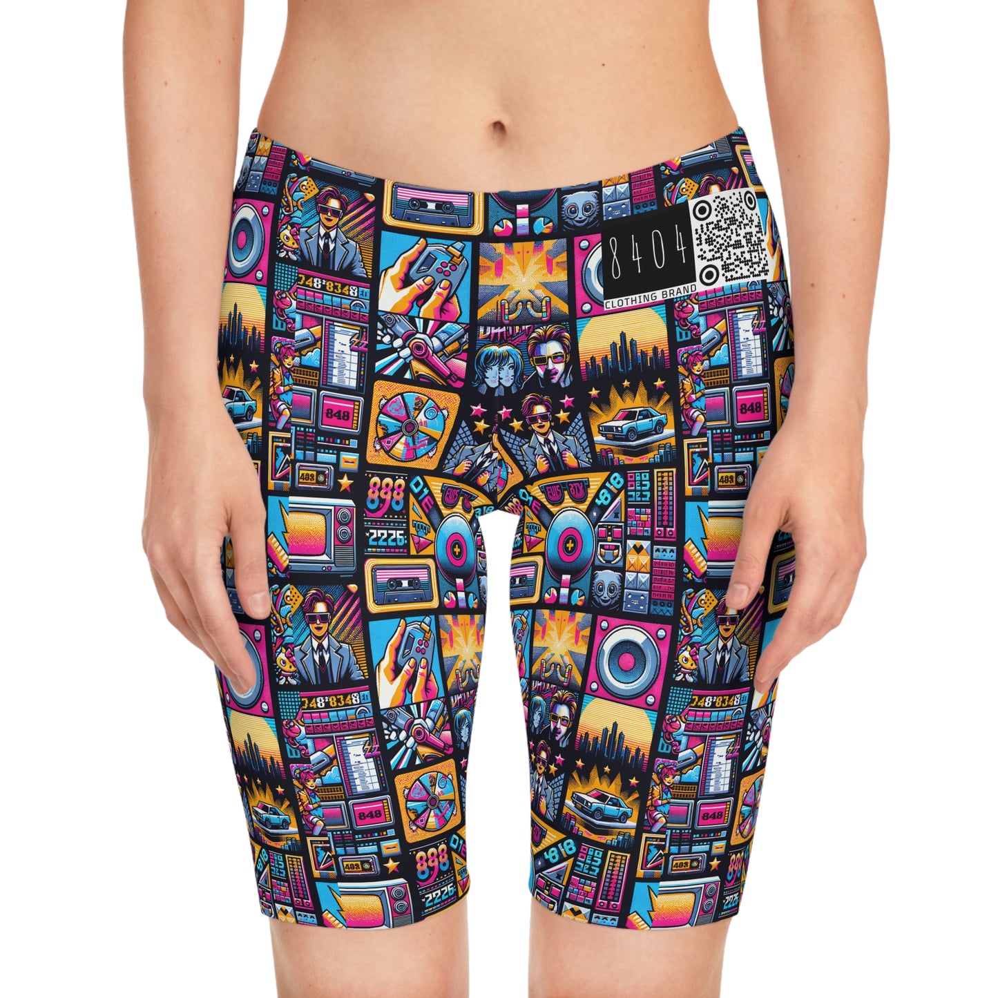 Digital Pop Culture Mashup Maximalist Pop Women's Bike Shorts - 8404 Design-52