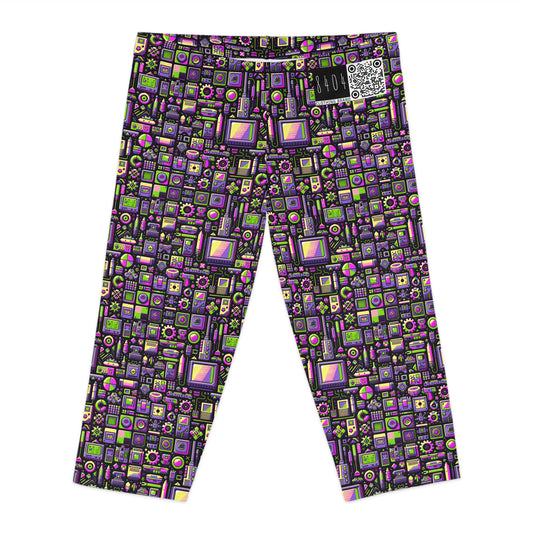 Digital Nostalgia Remix Modern Vintage Fusion Women's Capri Leggings - 8404 Design-67