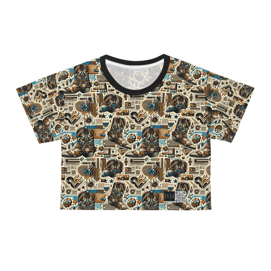 Digital Cowboy Chic Tech-Infused Western Fusion Crop Tee - 8404 Design-45
