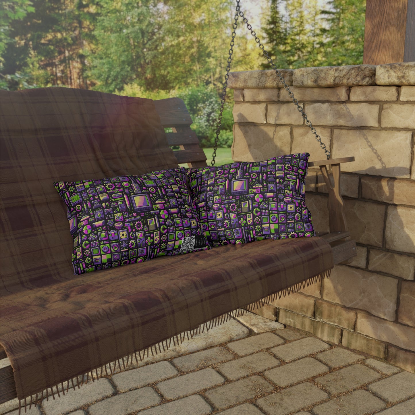 Digital Nostalgia Remix Modern Vintage Fusion Outdoor Pillow - 8404 Design-67
