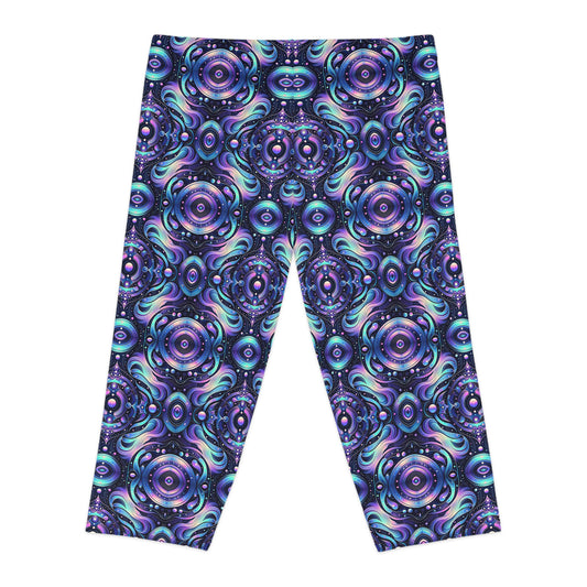 Iridescent Tech Fusion Tech-Forward Streetwear Women's Capri Leggings - 8404 Design-62