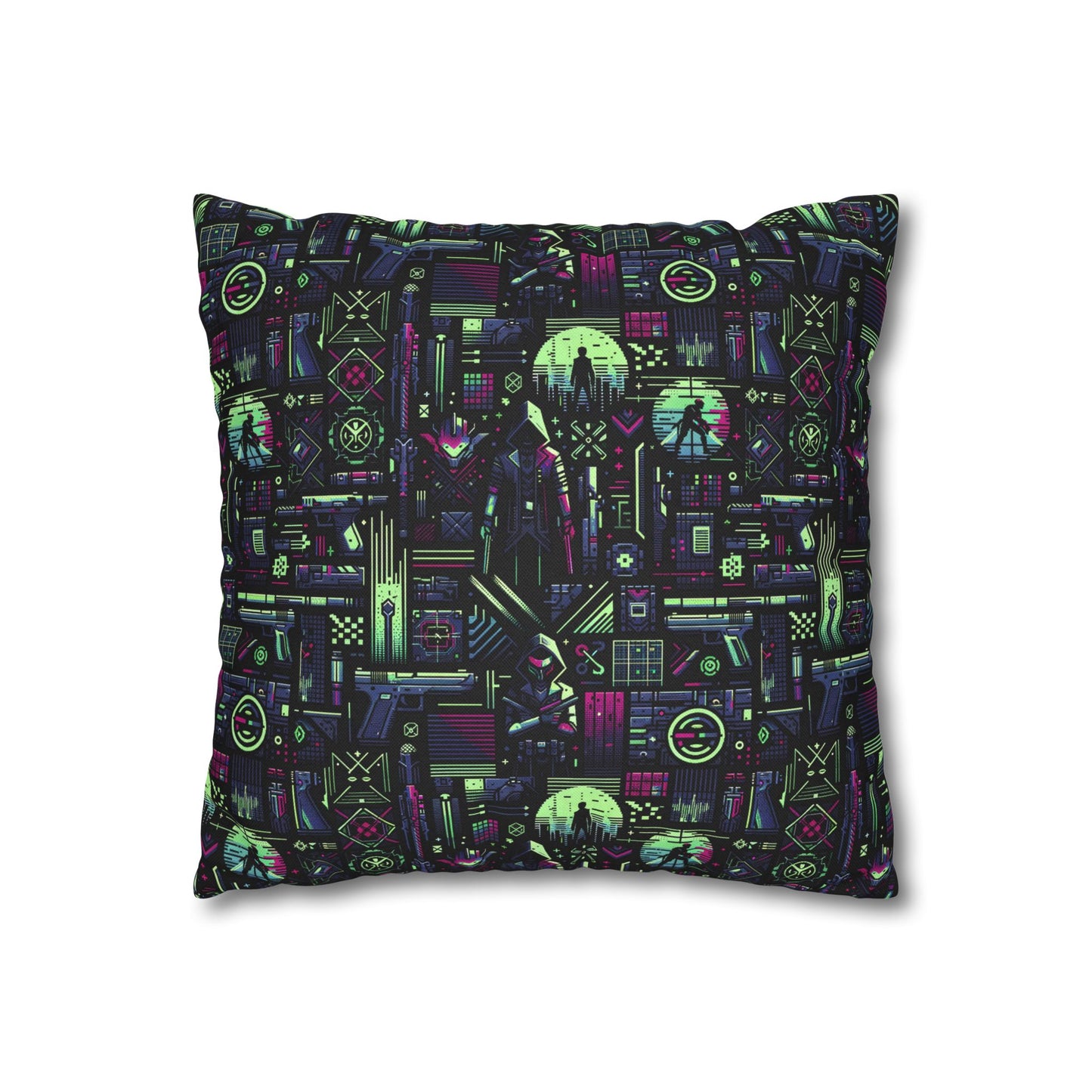 Tech Noir Futuristic Cyberpunk Spun Polyester Square Pillowcase - 8404 Design-63