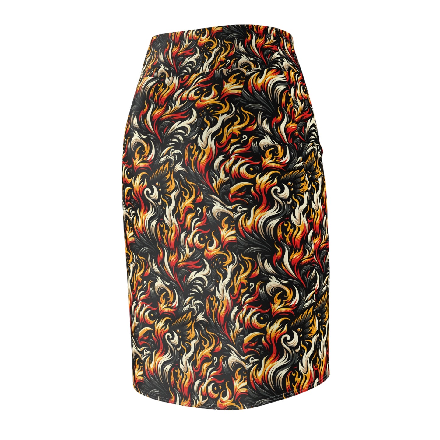 Fire & Flames Bold Streetwear Statement Women's Pencil Skirt - 8404 Design-55