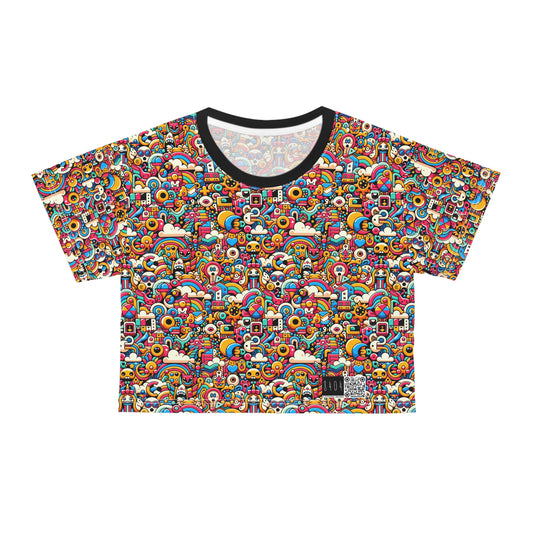 Neon Pop Playful Pop Culture Mashup Crop Tee - 8404 Design-62