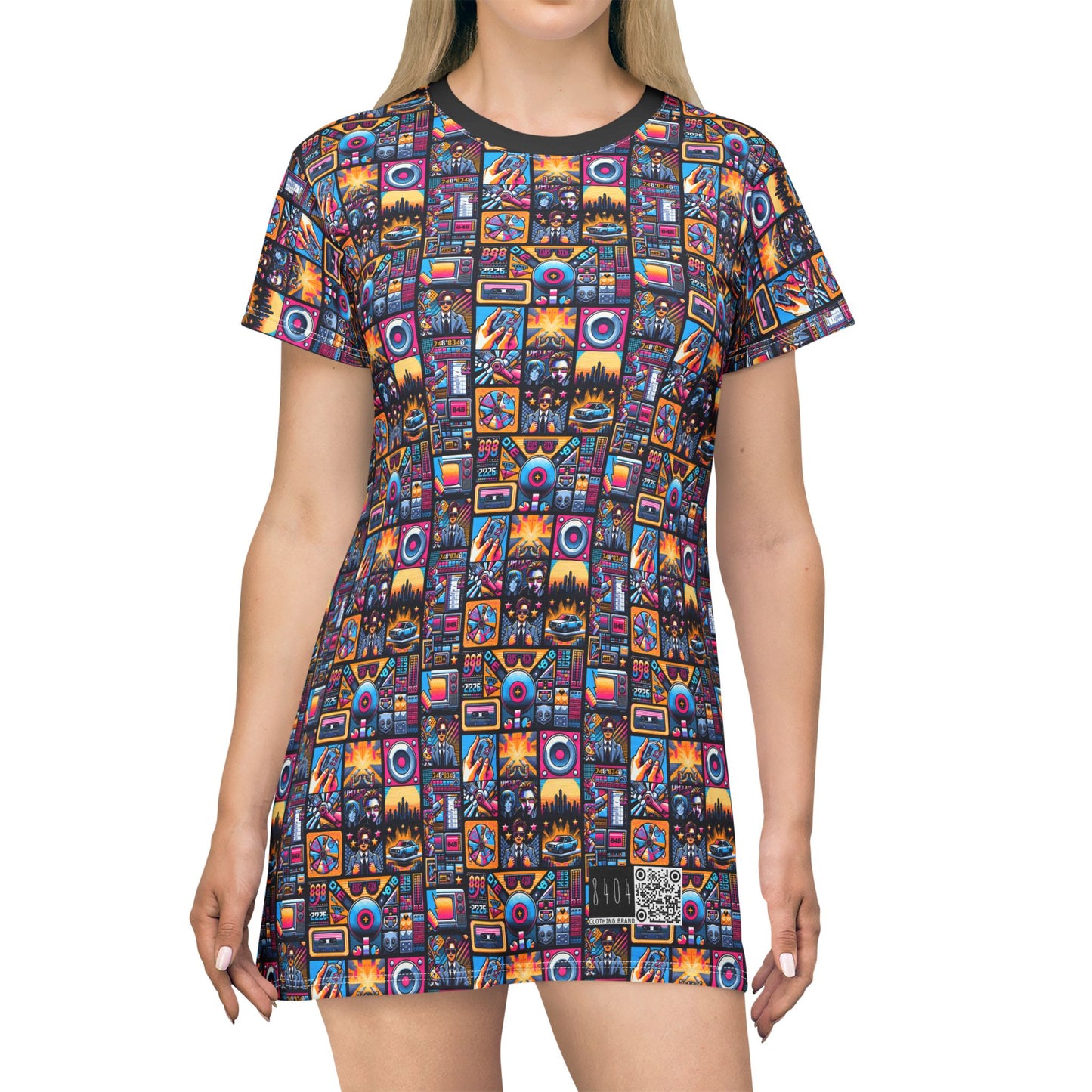 Digital Pop Culture Mashup Maximalist Pop T-shirt Dress - 8404 Design-52