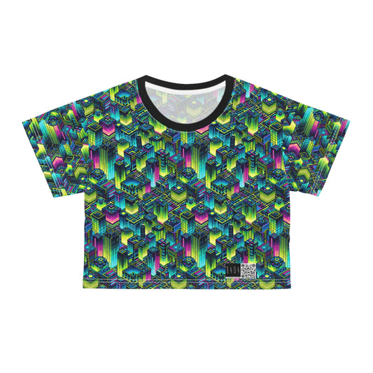 Tech-Infused Neon Tech-Forward Streetwear Crop Tee - 8404 Design-65