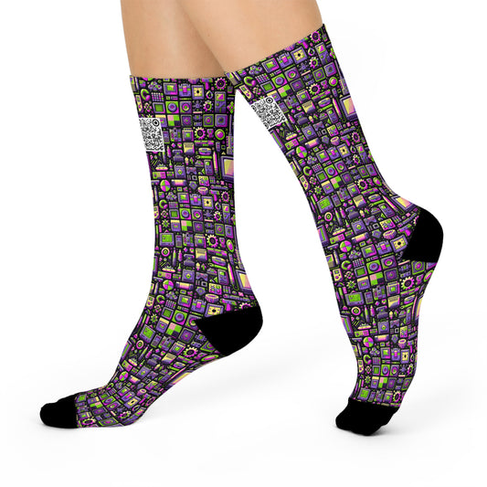 Digital Nostalgia Remix Modern Vintage Fusion Cushioned Crew Socks - 8404 Design-67