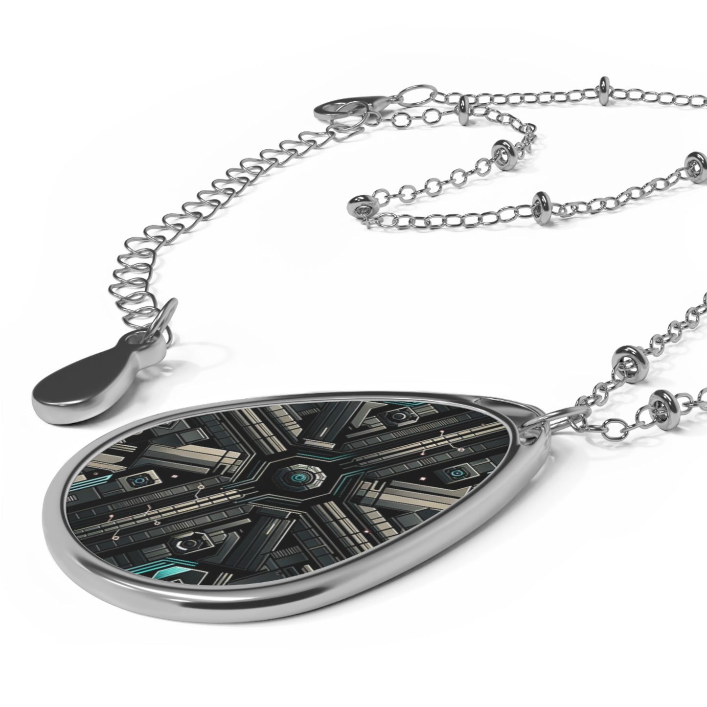 Tech Noir Futuristic Tech Aesthetic with a Dark Twist Oval Necklace - 8404 Design-59