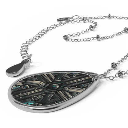 Tech Noir Futuristic Tech Aesthetic with a Dark Twist Oval Necklace - 8404 Design-59