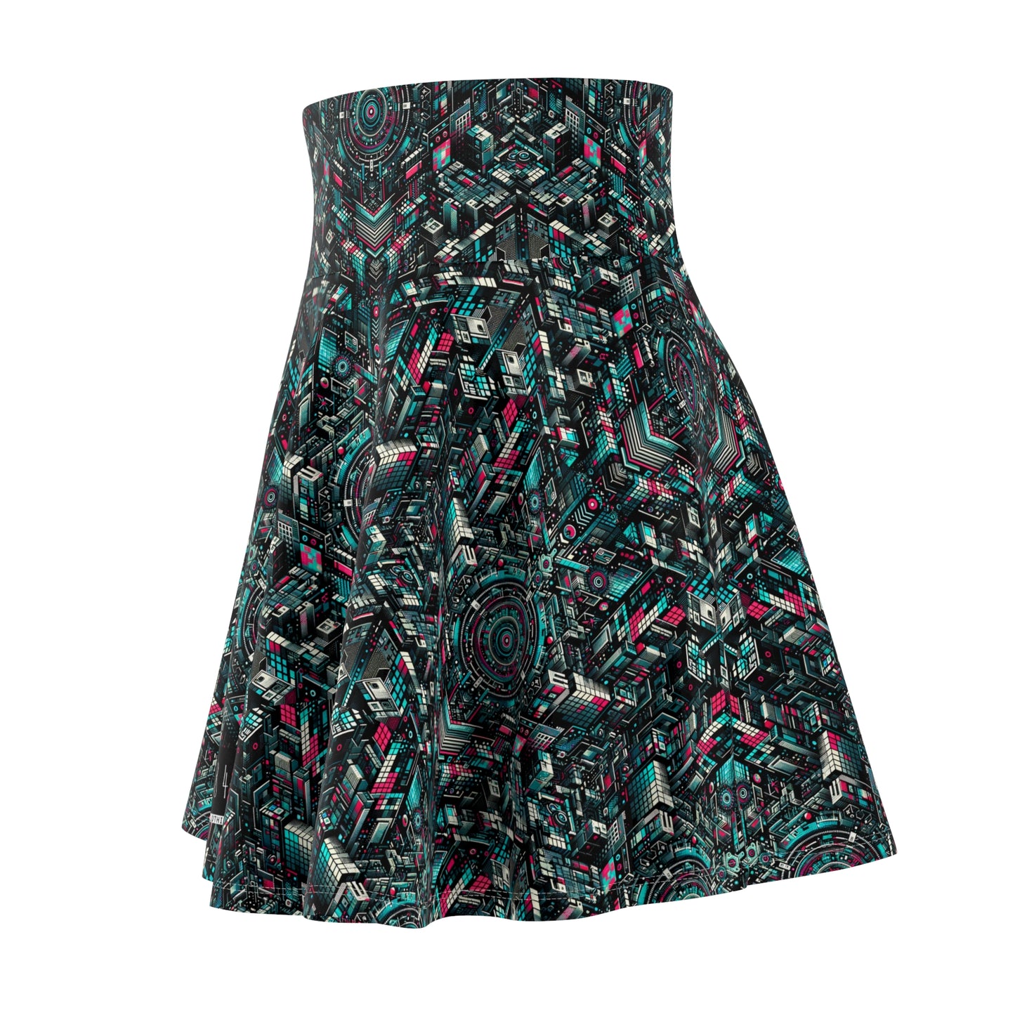 Digital Rebellion Tech-Inspired Streetwear Women's Skater Skirt - 8404 Design-54