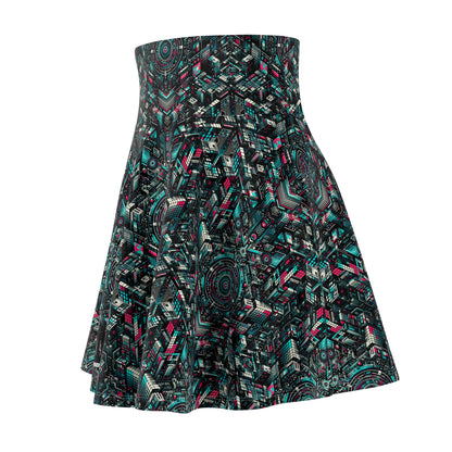 Digital Rebellion Tech-Inspired Streetwear Women's Skater Skirt - 8404 Design-54
