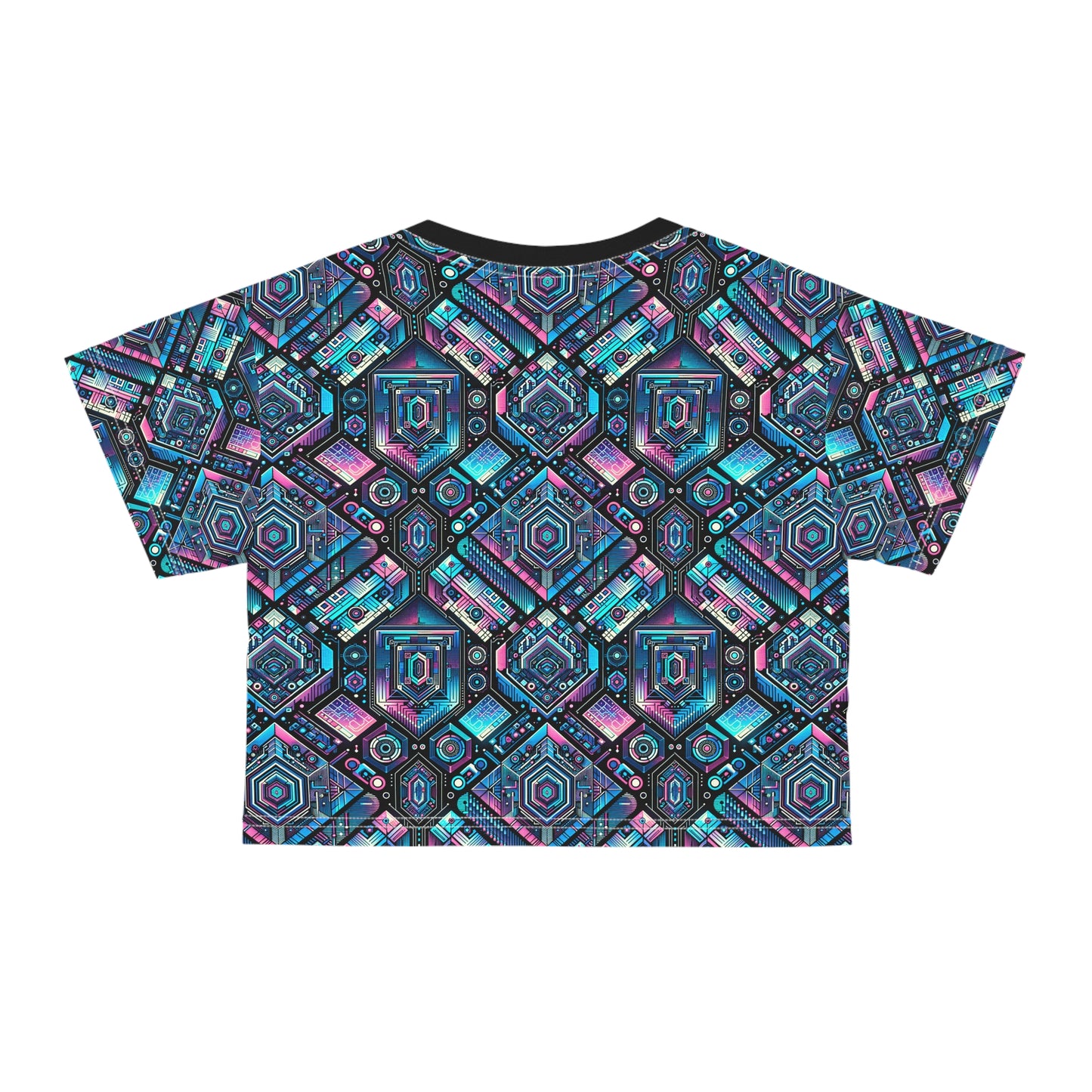 Digital Dreamland Futuristic Tech Aesthetic Crop Tee - 8404 Design-46