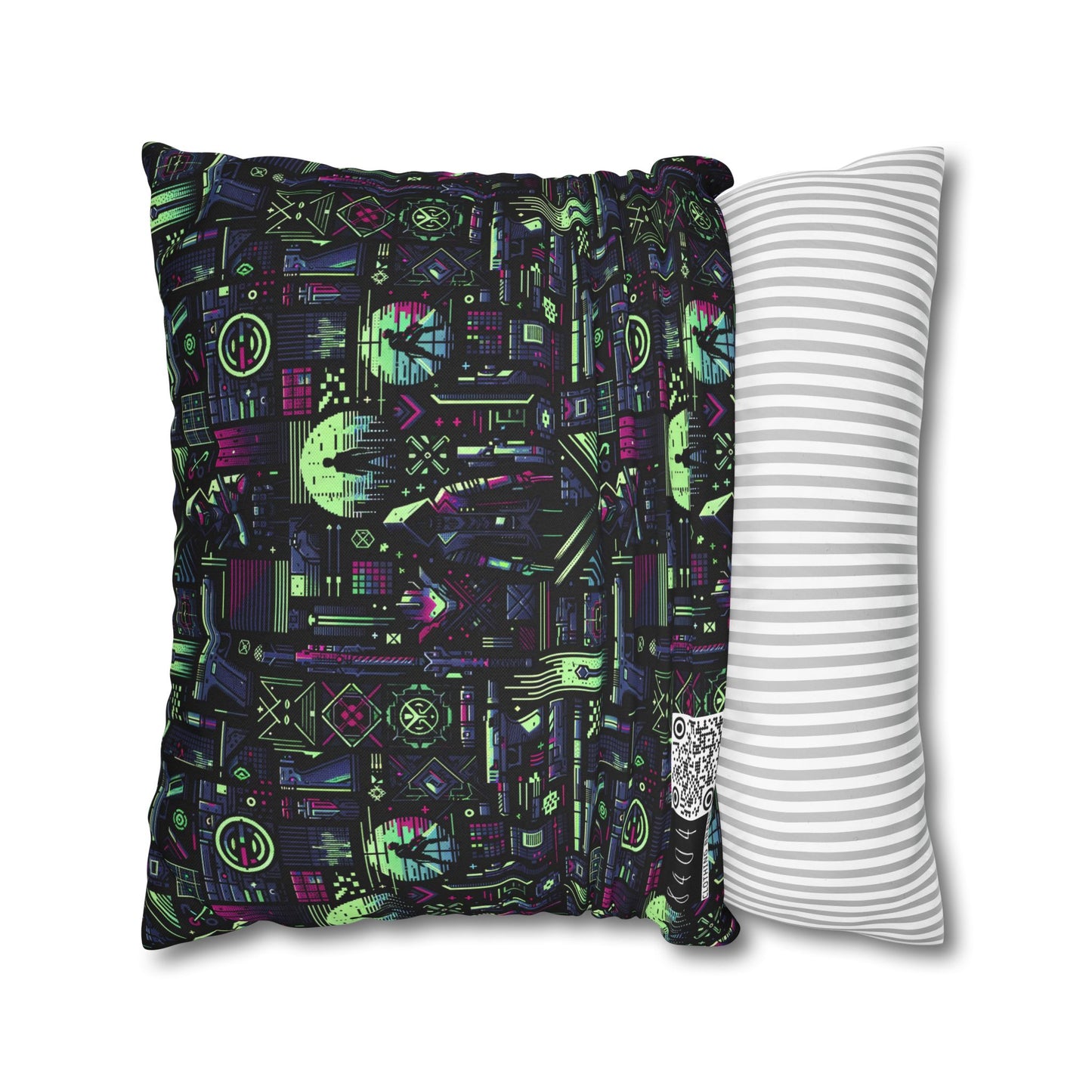 Tech Noir Futuristic Cyberpunk Spun Polyester Square Pillowcase - 8404 Design-63