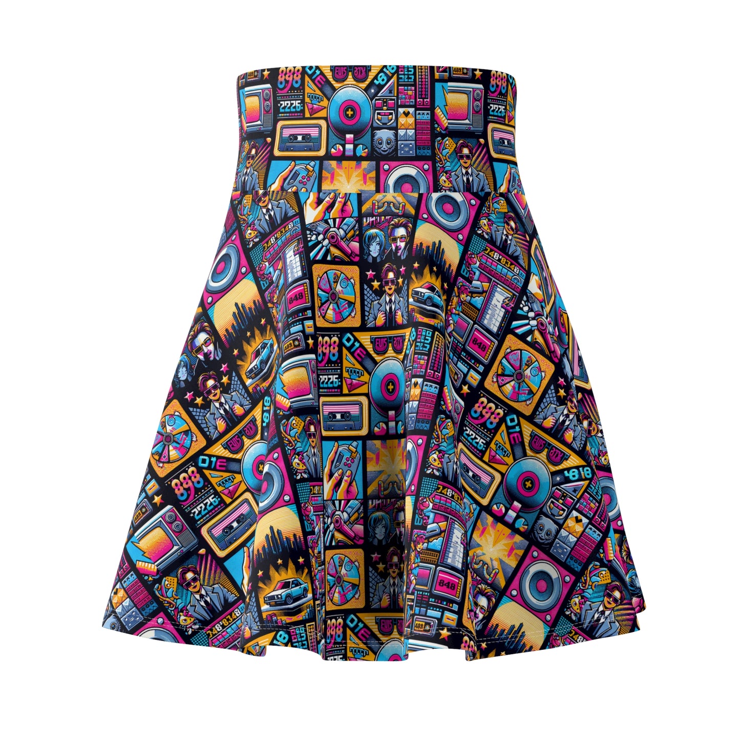 Digital Pop Culture Mashup Maximalist Pop Women's Skater Skirt - 8404 Design-52