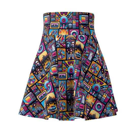 Digital Pop Culture Mashup Maximalist Pop Women's Skater Skirt - 8404 Design-52