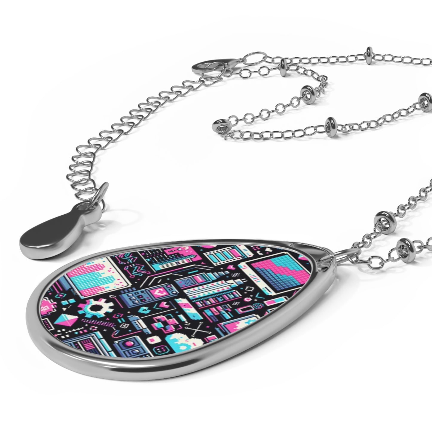 Digital Rebellion Youthful Streetwear with a Rebellious Digital Twist Oval Necklace - 8404 Design-71