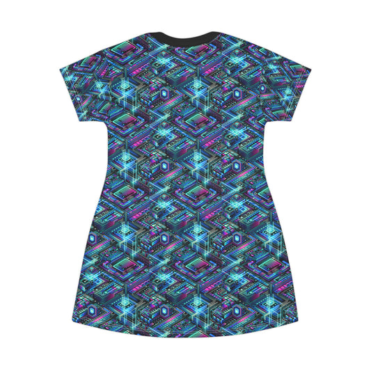 Digital Dreamland Futuristic Tech Aesthetic T-Shirt Dress - 8404 Design-42