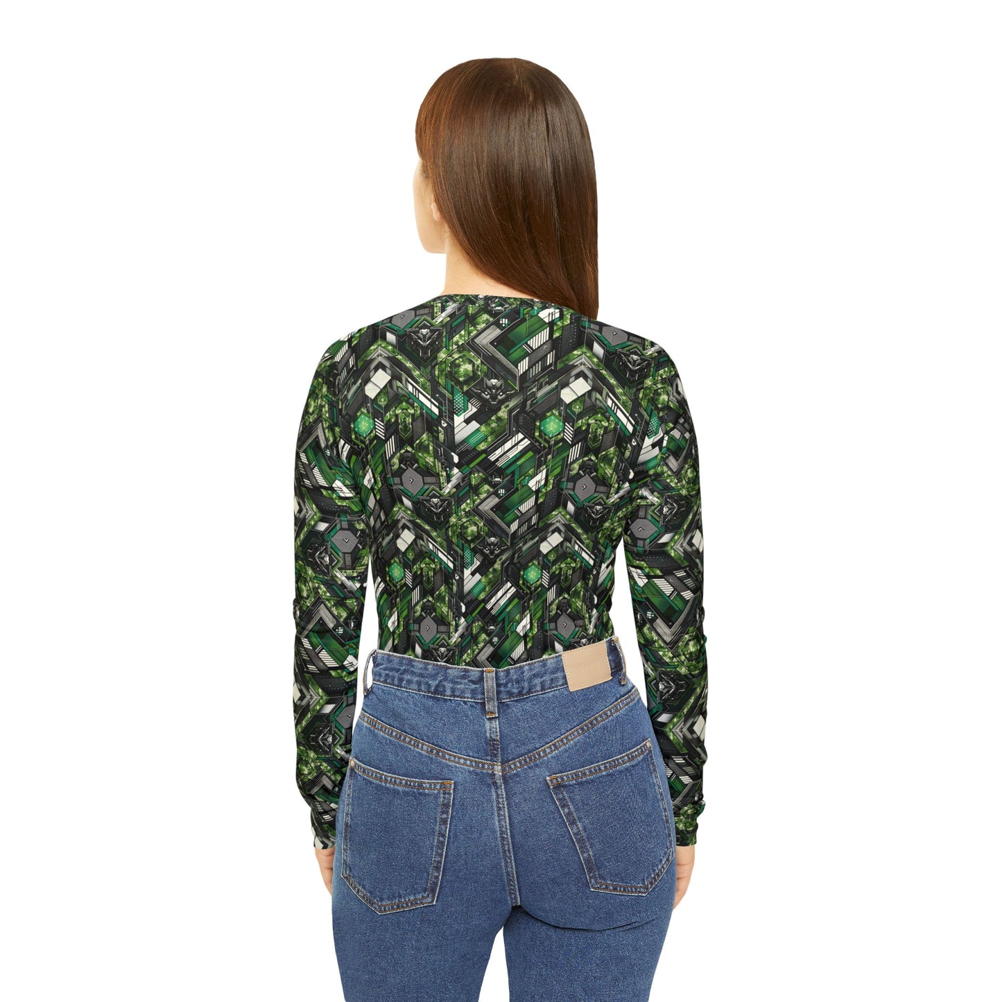 Tech Camo Fusion Tech-Forward Streetwear With a Futuristic Edge Women's Long Sleeve V-Neck Shirt - 8404 Design-58