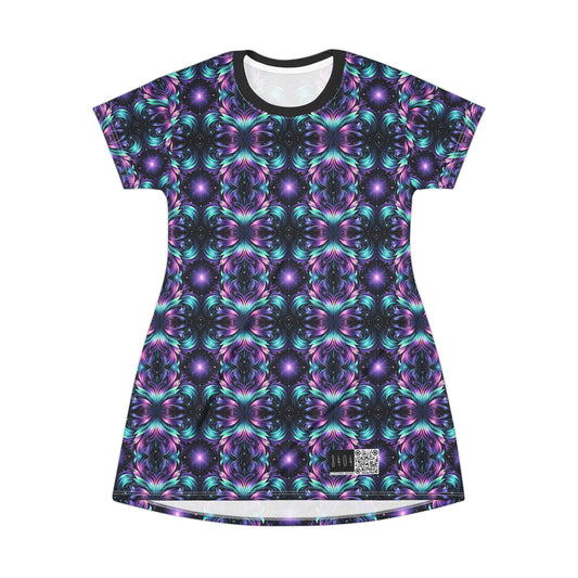 Iridescent Dream Futuristic Tech T-Shirt Dress - 8404 Design-60