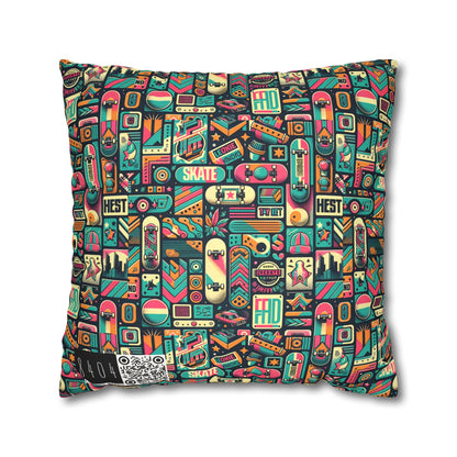 Skate Culture Revival Urban Retro Cool Faux Suede Square Pillowcase - 8404 Design-61