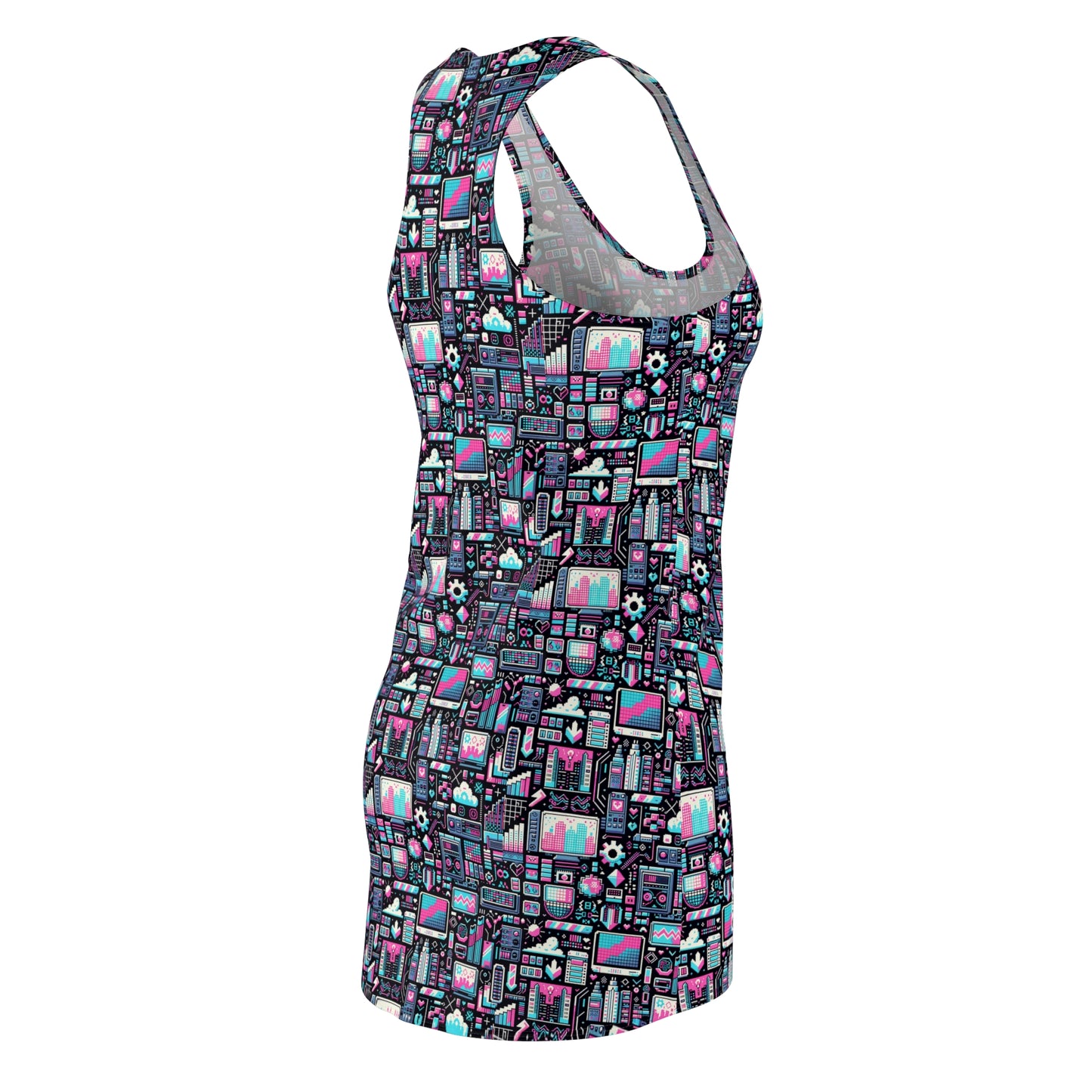 Digital Rebellion Youthful Streetwear with a Rebellious Digital Twist Women's Cut & Sew Racerback Dress - 8404 Design-71
