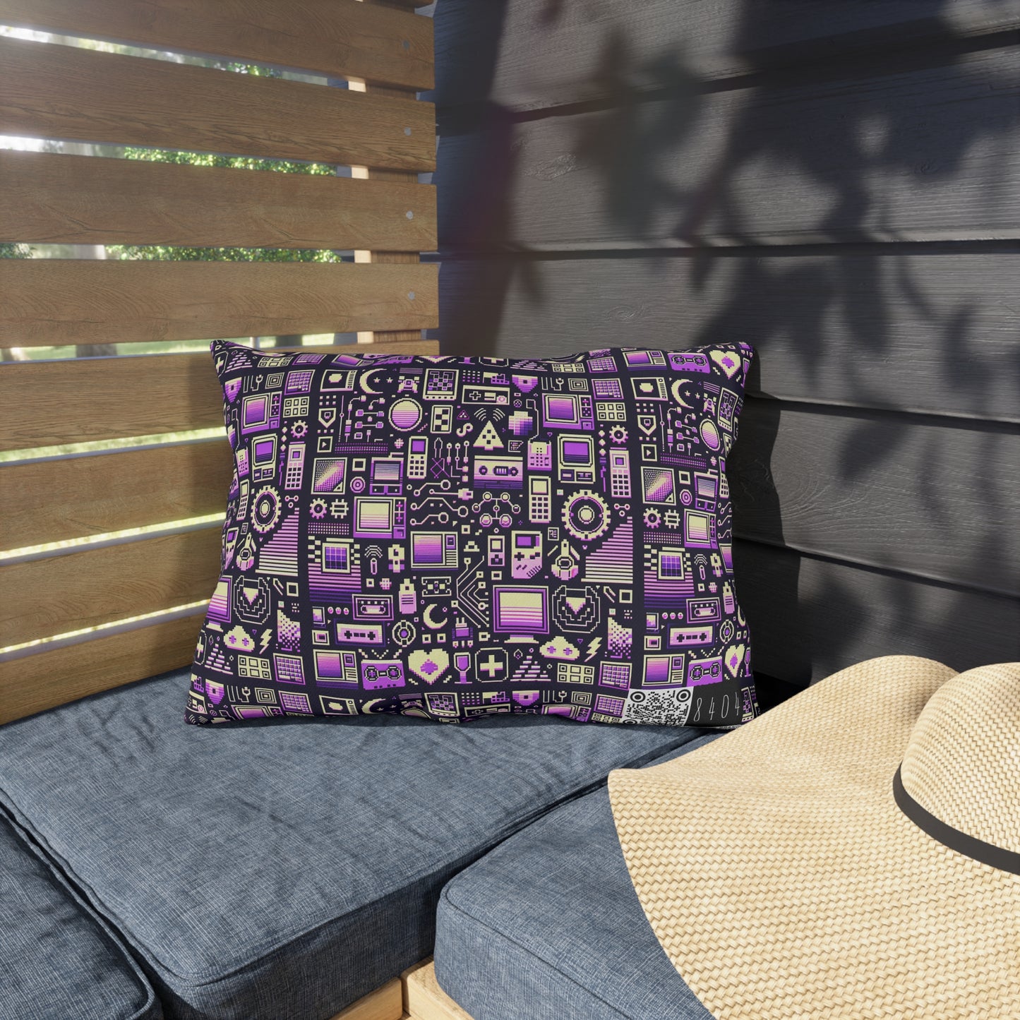 Digital Nostalgia Remix Modern Vintage Fusion Outdoor Pillow - 8404 Design-54